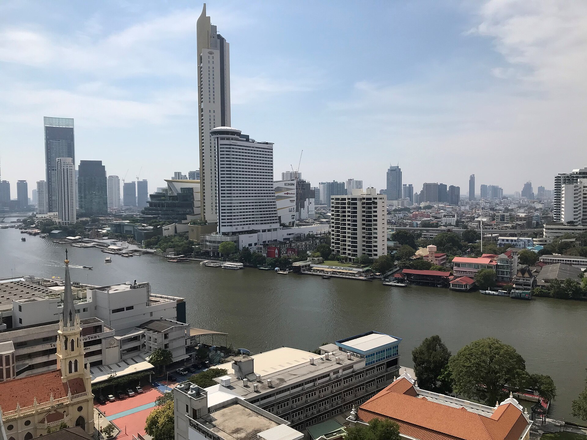 Day time view of the Chao Phraya River in Bangkok, taken from a high-rise in Talat Noi Sub-district, Samphanthawong District.