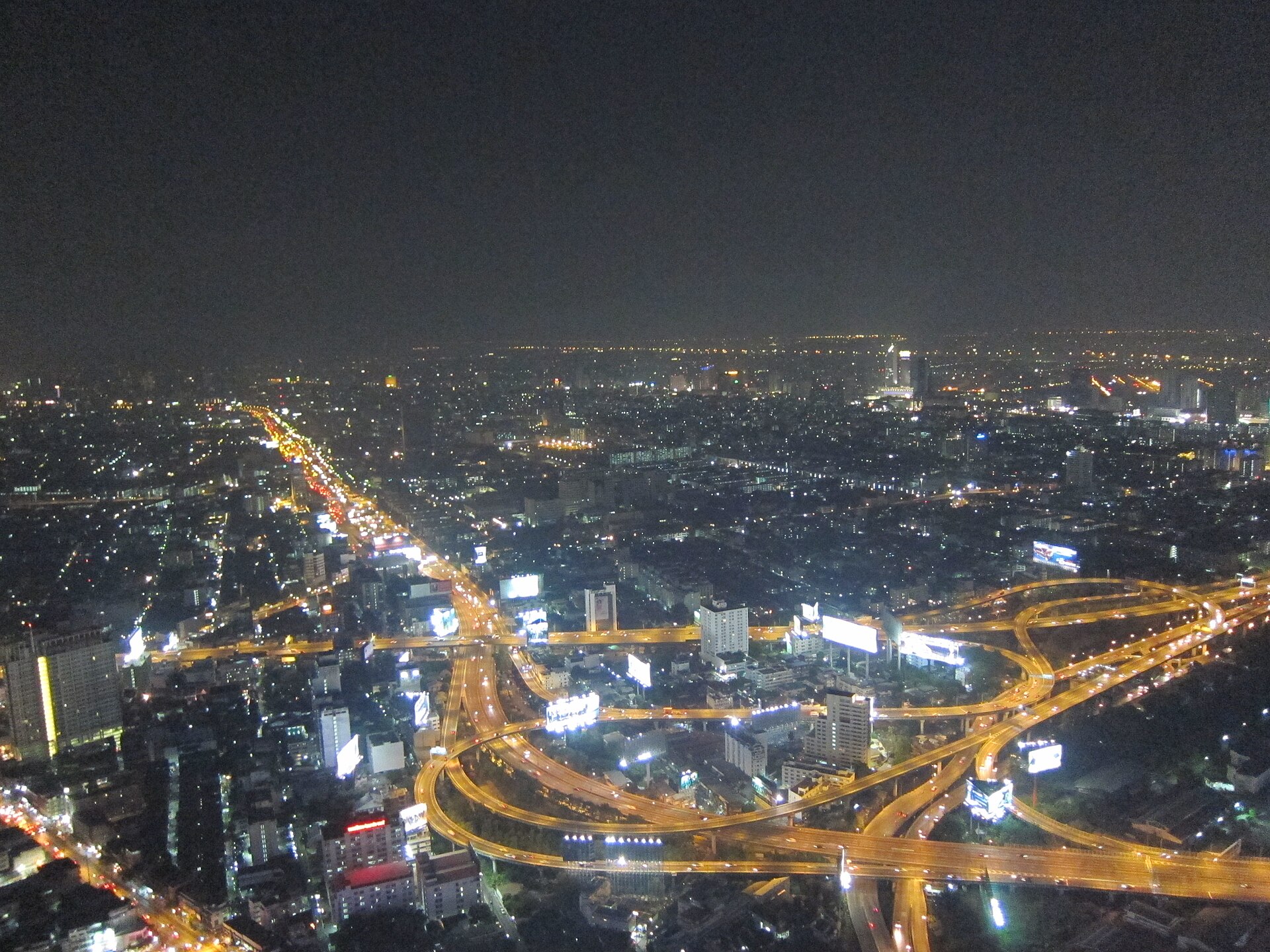 View of Bangkok streets from the Baiyoke Tower II, at night