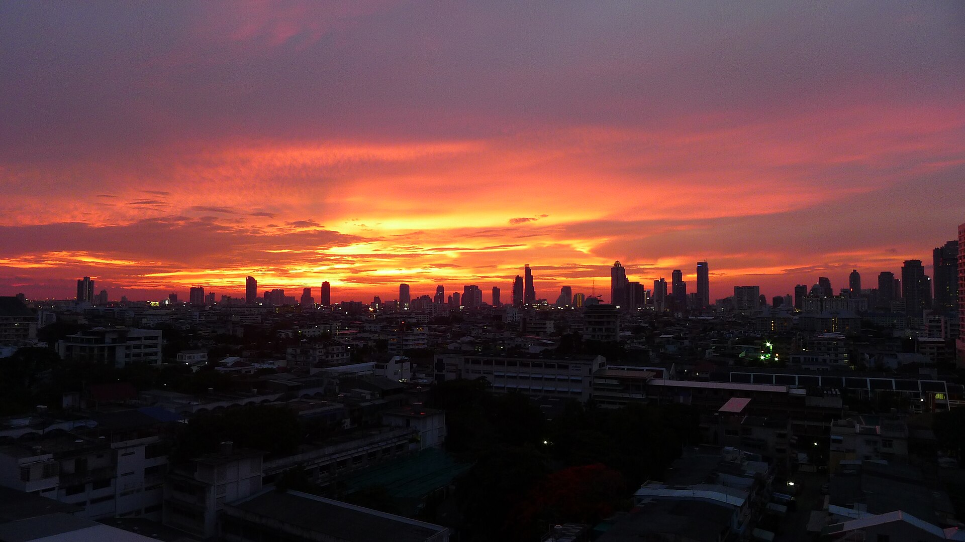 Sunset over downtown Bangkok.