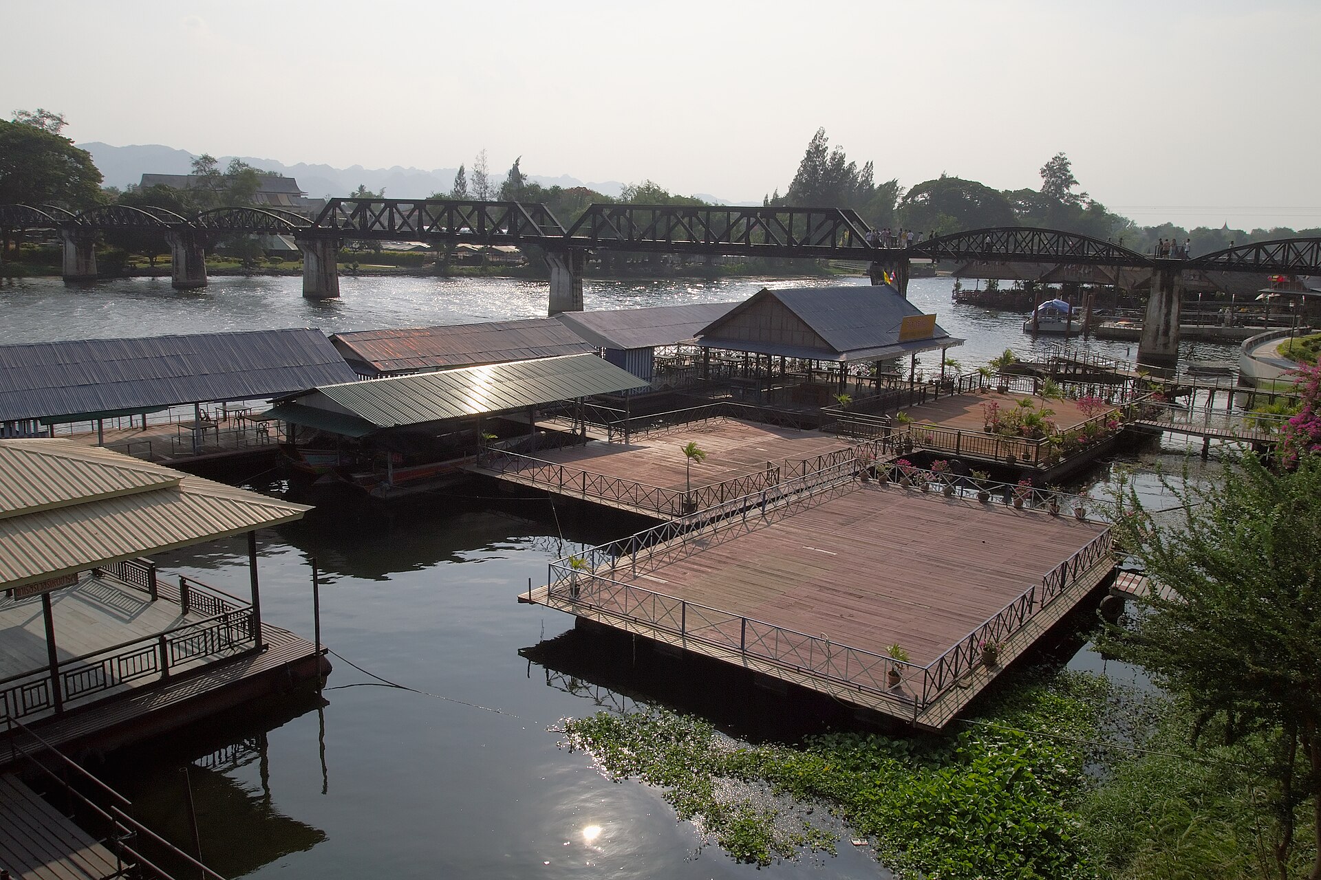 Kwai River and River Kwai bridge. Kanchanaburi, Thailand.